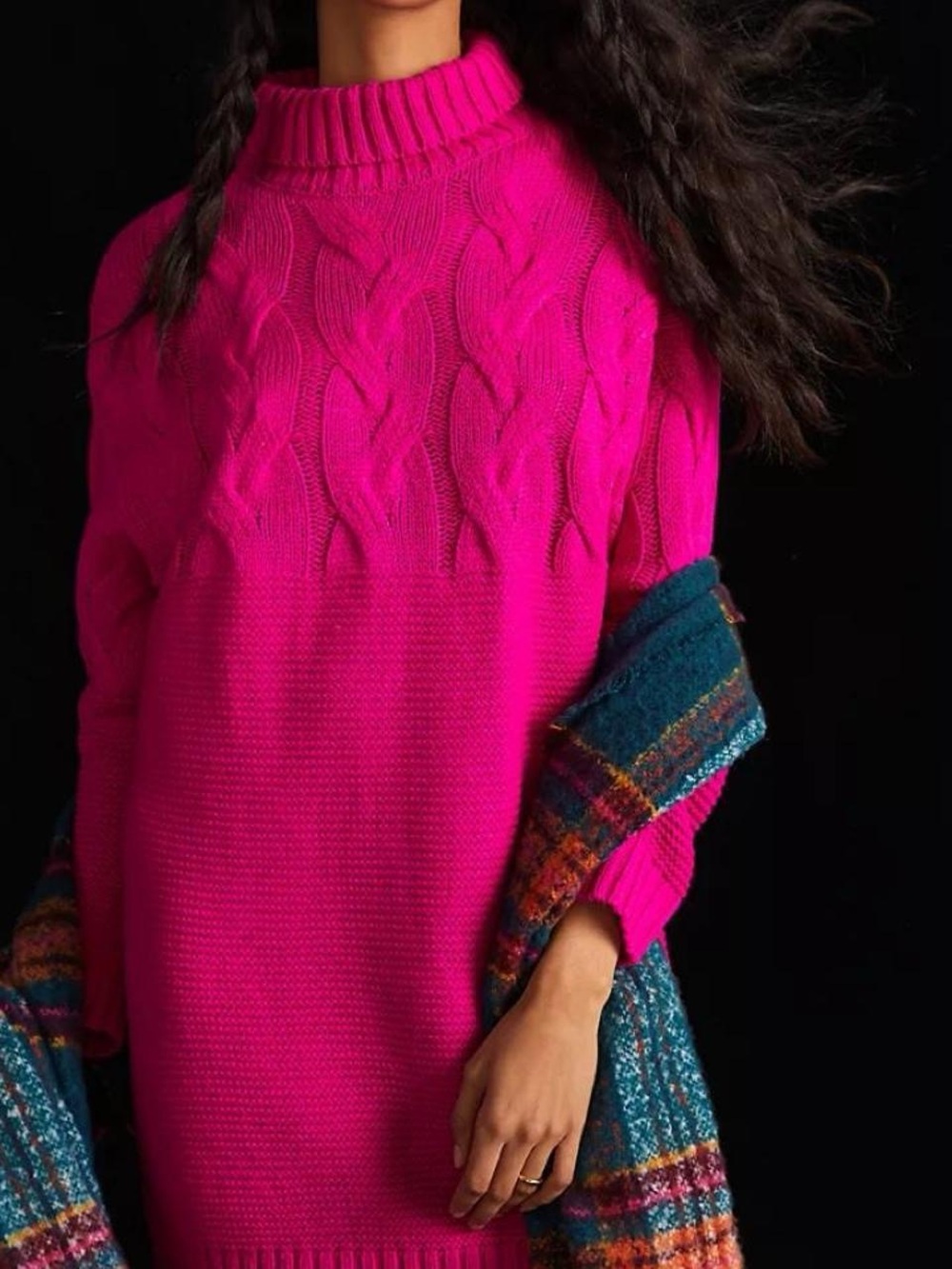 Anthropologie Callahan Pink Cable-Knit Turtleneck Sweater Mini Dress